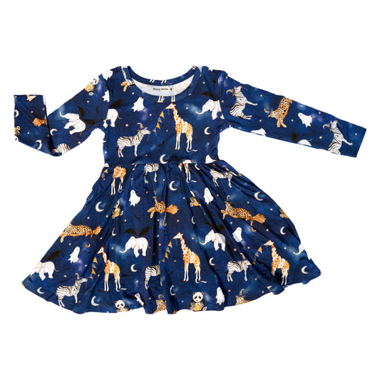 Zoo Print Twirl Dress | Twirl Dress with Pockets | Nova Bebe